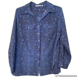 Notations Shirt Polka Dot Button Down w/ Roll Tab Sleeves & Pockets Top Size 1X